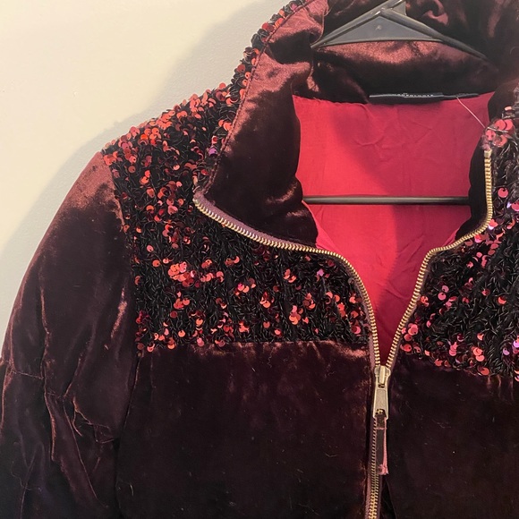 •Anthropologie• Maeve Velvet Sequined Purple Coat - Picture 2 of 6